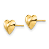 14K Gold Children's Heart Earrings with Polished Finish and Nickel-Free Posts